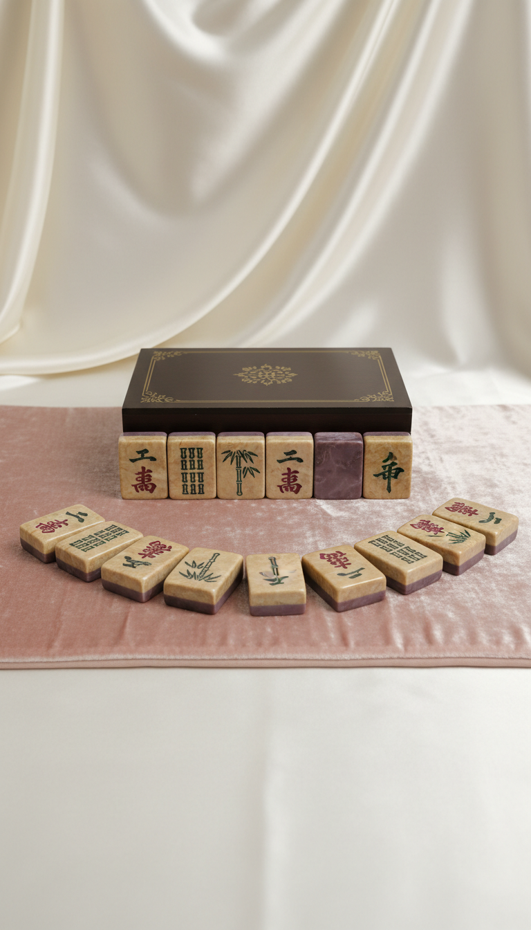 Blush Silk velvet mahjong mat and polished resin tiles